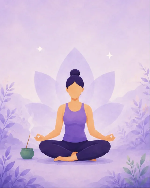 A woman meditating in front of a lotus