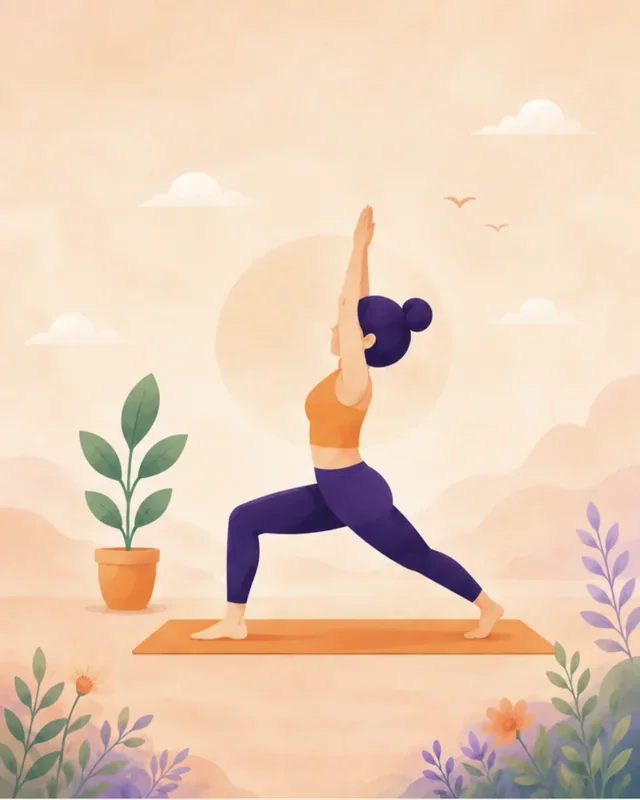 A woman in a yoga pose on an orange mat